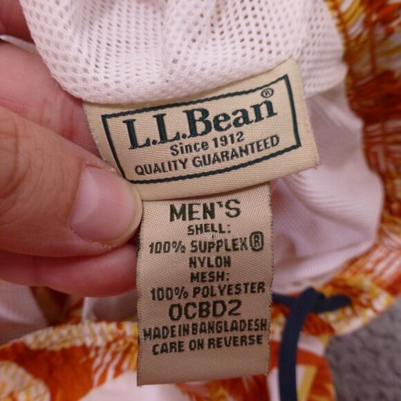 LL Bean Swim Trunks Mens Medium Floral Mesh Lined Tropical Orange Beach - Picture 5 of 10